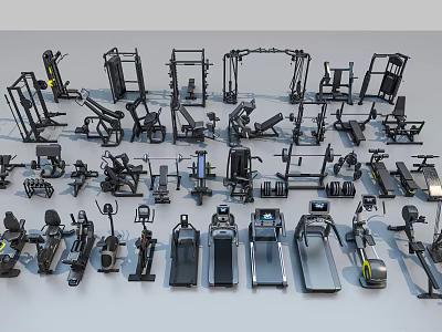 Comprehensive Collection of Fitness Equipment Including Treadmills Dumbbells and Exercise Machines 3d model