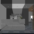 Modern Reception Desk Interior Design With Marble Countertop And Wooden Decorative Elements