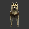 White Dog with Brown Leather Harness 3D Model Sculpture on Gray Background