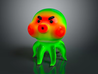 Colorful Octopus Stuffed Toy With Angry Face Green Yellow Red Colors And Eight Tentacles 3d model