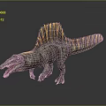 Spinosaurus Dinosaur Model With Sail Back Striped Body Open Mouth Gray Background Reflection