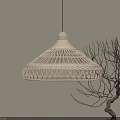 Woven Pendant Light Creating Geometric Shadow Patterns In Interior Decor With Dried Branch Accent