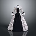 Vintage Black And White Floral Pattern Long Sleeve Full Skirt Dress