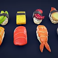 Freshly Made Colorful Sushi Varieties With Salmon Shrimp And Avocado Rolls