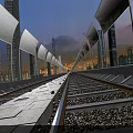 Urban Road Infrastructure With Illuminated Pathway And Modern City Skyline At Dusk