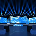 Modern Stage Design With Blue Lighting Multiple Screens And Logo 3d model