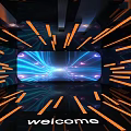 Futuristic Bar Interior With Time Tunnel Design Neon Lights And Reflective Floor