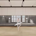 Sports Fitness Ballet Dancer Practicing Pose In Spacious Studio With Wooden Floor And Large Windows