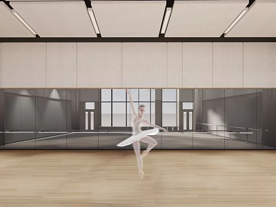 Sports Fitness Ballet Dancer Practicing Pose In Spacious Studio With Wooden Floor And Large Windows 3d model