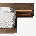 Modern Double Bed With Wooden Headboard White Mattress And Floating Frame