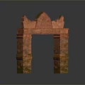 Scenic Landscape Featuring Ancient Red Brick Arch With Green Moss Accents