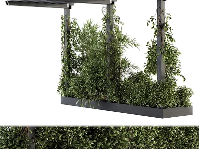 Outdoor Garden Pergola Structure With Wooden Posts And Lush Green Climbing Plants 3d model