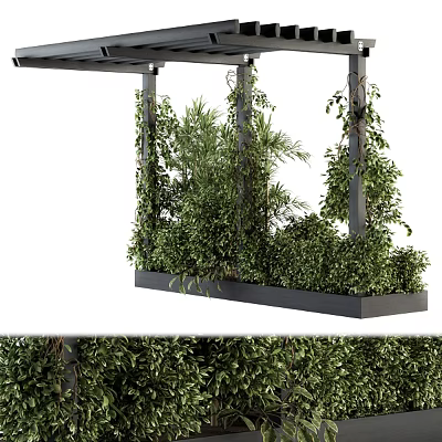 Outdoor Garden Pergola Structure With Wooden Posts And Lush Green Climbing Plants 3d model