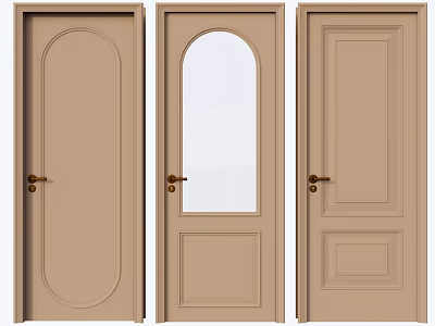 Beige Hinged Doors With Various Designs Arched Glass Panel Rectangular Panels And Golden Handles 3d model
