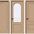 Beige Hinged Doors With Various Designs Arched Glass Panel Rectangular Panels And Golden Handles