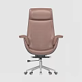 Brown Leather High Back Office Chair With Armrests Metal Base By Window With City View