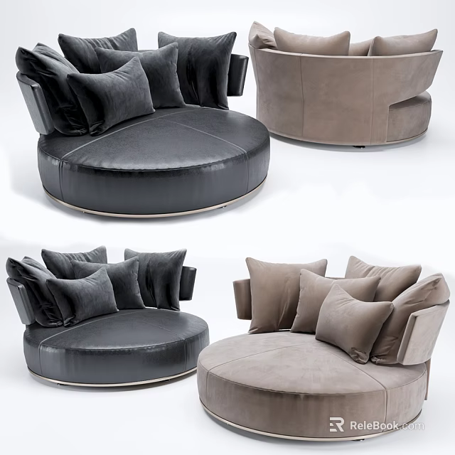 Round Black And Brown Sectional Sofa With Plush Pillows For Living Room 3d model 