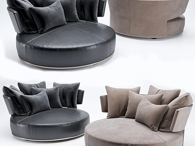 Round Black And Brown Sectional Sofa With Plush Pillows For Living Room 3d model