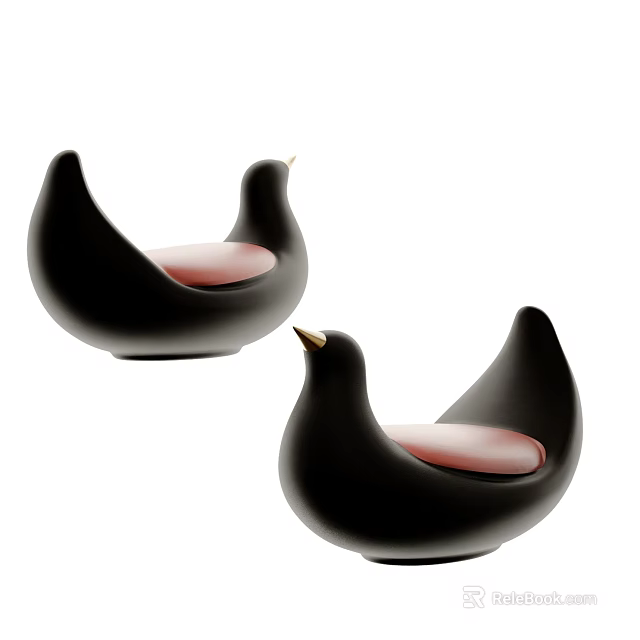 Two Modern Stylish Bird Shaped Black Stools With Pink Cushions 3d model