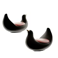 Two Modern Stylish Bird Shaped Black Stools With Pink Cushions 3d model