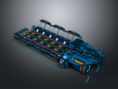 Futuristic Sci Fi Vehicle Design With Blue Orange Accents And Streamlined Thruster Structure 3d model