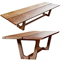 Walnut Wood Dining Table With Spliced Design Sturdy Legs And Natural Wood Grain