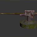 Vintage Cannon Weapon With Circular Base Green Moss And Metallic Texture Barrel