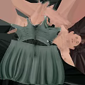 Elegant Woman in Green Long Dress Posing with Hand on Hip Against Neutral Gray Backdrop