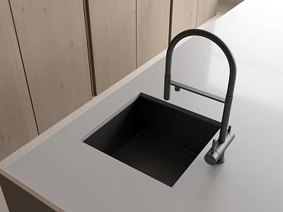 Modern Black Vegetable Sink In Kitchen With Sleek Faucet And White Countertop 3d model