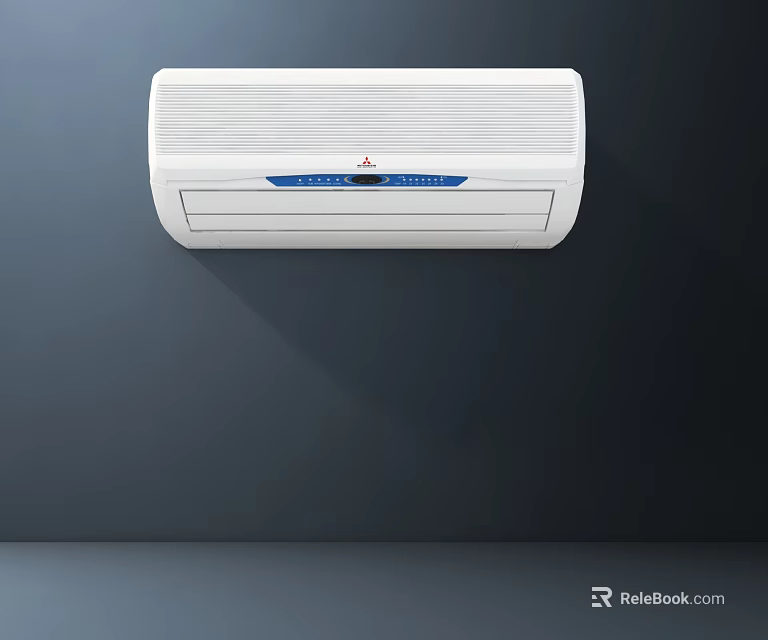 White Wall Mounted Air Conditioner Fan With Blue Control Panel And Modern Design 3d model 
