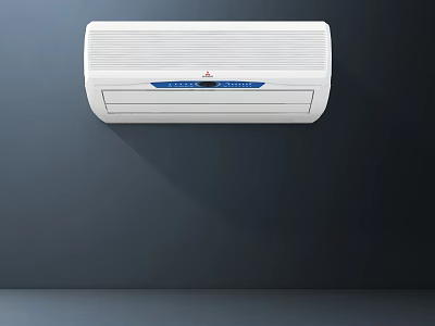 White Wall Mounted Air Conditioner Fan With Blue Control Panel And Modern Design 3d model