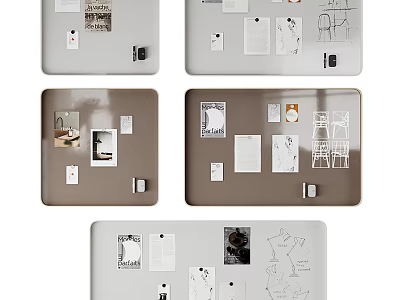 Stylish Bulletin Boards Adorned With Papers Photos Notes And Sketches 3d model