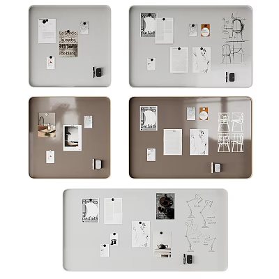 Stylish Bulletin Boards Adorned With Papers Photos Notes And Sketches 3d model