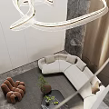 Spacious Duplex Living Room With Modern Chandelier And Minimalist Design