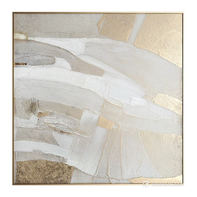 Abstract Painting With Soft White Gray And Gold Tones For Modern Home Decor 3d model 