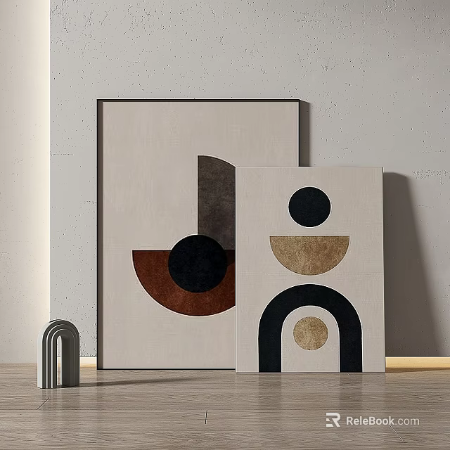 Abstract Artworks Featuring Geometric Shapes In Neutral Tones 3d model