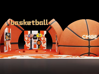 Basketball Themed Photo Spot With Large Basketball Model Entrance Design And CMGE Logo 3d model