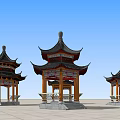Traditional Chinese Pavilions With Pagoda Style Roofs And Ornate Decorations Under Blue Sky