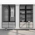 Modern Gray Wooden Wardrobe With Hanging Area Shelves Drawers For Storage