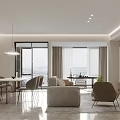 Modern Living Dining Room Interior With Light Gray Sofa Beige Armchair And Round Coffee Table