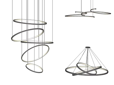 Modern Spiral And Circular Ring Chandelier Designs With Metal Frames And Sleek Structure 3d model