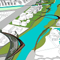 Modern Landscape Bridge Design Connecting Urban Buildings Over River With Green Spaces