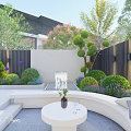 Modern Entrance Gate Design With Black Fence Green Plants And Courtyard Water Feature