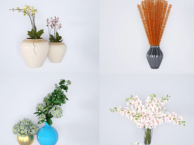 Decorative Vases With Colorful Flowers And Green Plants For Home Decoration 3d model