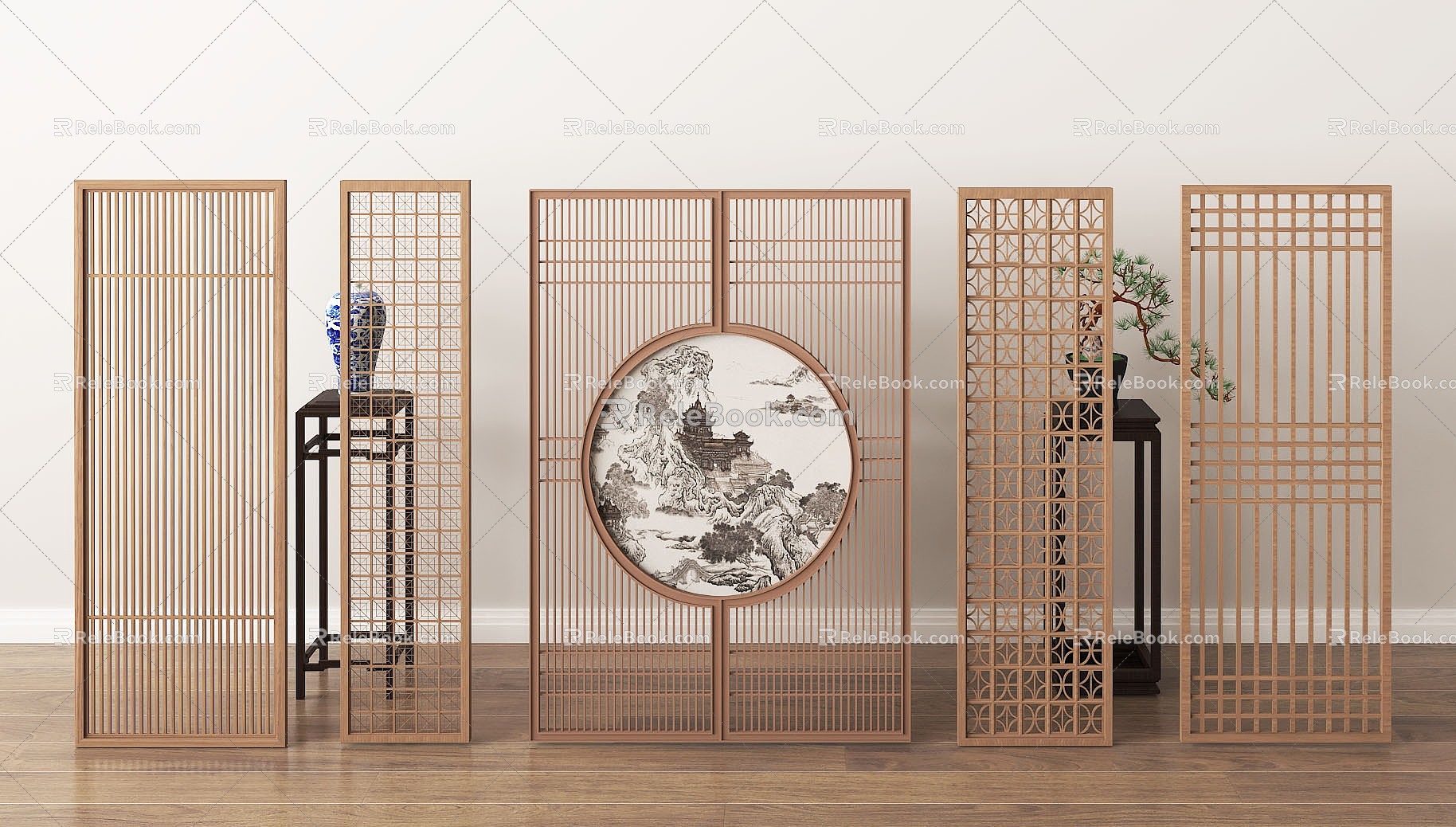 New Chinese Style Screen Lattice Partition Wood 3d model