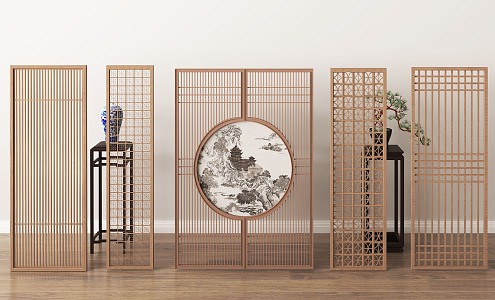 New Chinese Style Screen Lattice Partition Wood 3d model