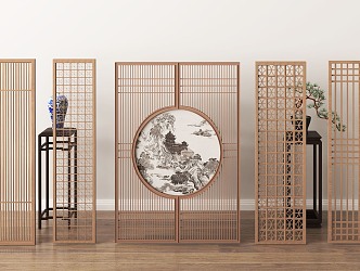 New Chinese Style Screen Lattice Partition Wood 3d model