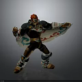 Red Haired Warrior Character In Decorative Armor With Patterned Cape And Outstretched Arms
