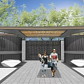 Modern Entrance Gate Design With Wooden Ceiling Water Feature Black Fences And Trees