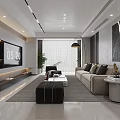 Modern Living Dining Room Interior Design With TV Wall Dining Table Sofa And Rug 3d model